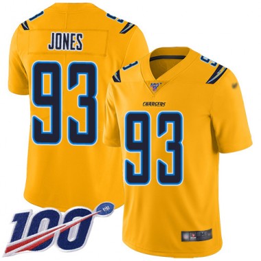 Los Angeles Chargers NFL Football Justin Jones Gold Jersey Men Limited #93 100th Season Inverted Legend